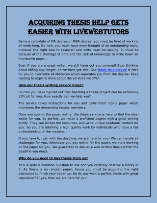Acquiring Thesis Help gets easier with LiveWebTutors