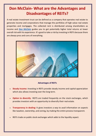 Don McClain- What are the Advantages and Disadvantages of REITs-converted