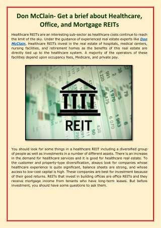 Don McClain- Get a brief about Healthcare, Office, and Mortgage REITs-converted