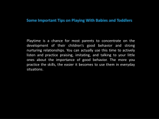 Some Important Tips on Playing With Babies and Toddlers
