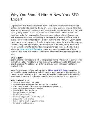 Why You Should Hire A New York SEO Expert