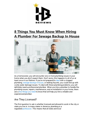 8 Things You Must Know When Hiring A Plumber For Sewage Backup In House