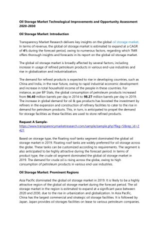 Oil Storage Market Technological Improvements and Opportunity Assessment 2020-20