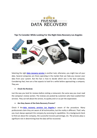 Tips To Consider While Looking For the Right Data Recovery Los Angeles