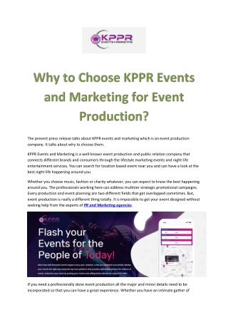 Why to Choose KPPR Events and Marketing for Event Production