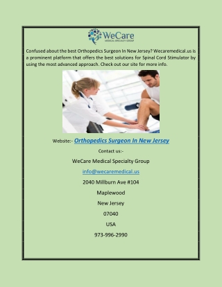 Orthopedics Surgeon in New Jersey | Wecaremedical.us