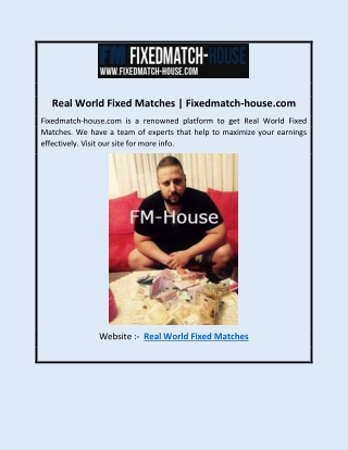 Real World Fixed Matches | Fixedmatch-house.com