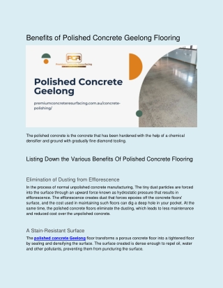 Benefits of Polished Concrete Geelong Flooring