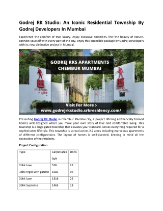 Godrej RK Studio - An Iconic Apartments In Iconic Location Of Mumbai