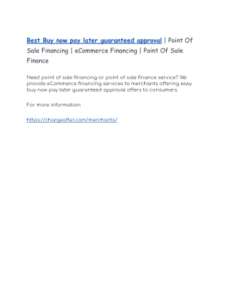 Buy now pay later guaranteed approval | Point Of Sale Financing | eCommerce Fina