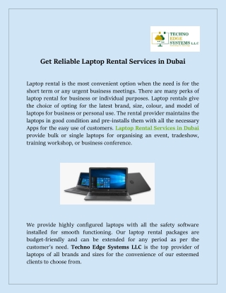 Get Reliable Laptop Rental Services in Dubai