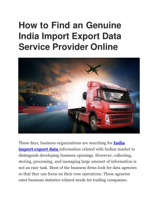 India Import Export Data Service Provider Online