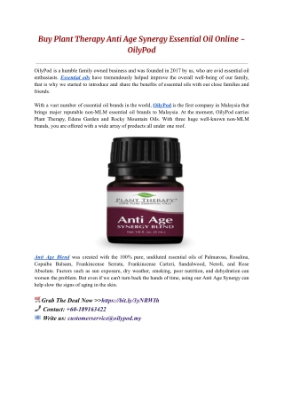 Buy Plant Therapy Anti Age Synergy Essential Oil Online - OilyPod