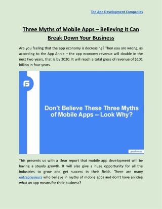 Three Myths of Mobile Apps – Believing It Can Break Down Your Business