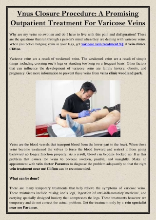 Vnus Closure Procedure A Promising Outpatient Treatment For Varicose Veins