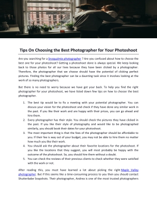 Tips On Choosing the Best Photographer for Your Photoshoot