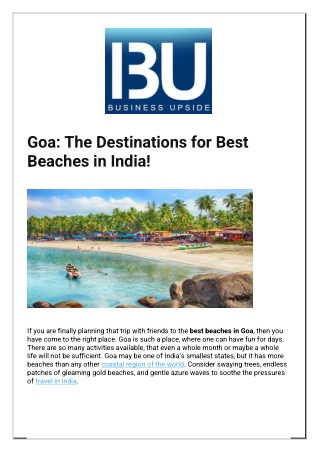1 Goa The Destinations for Best Beaches in India