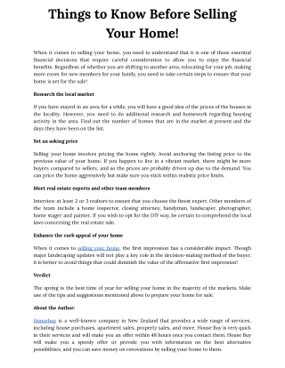 Things to Know Before Selling Your Home!