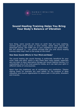 Sound Healing Training Helps You Bring Your Body’s Balance of Vibration