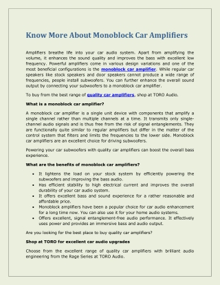 Know More About Monoblock Car Amplifiers