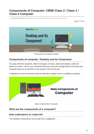 Components of Computer- CBSE Class 2 / Class 3 / Class 4 Computer