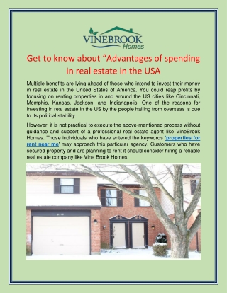 Get to know about “Advantages of spending in real estate in the USA