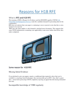 Reasons for H1B RFE