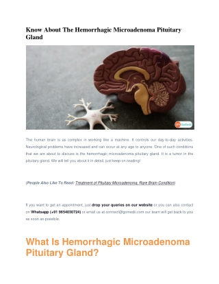 Know About The Hemorrhagic Microadenoma Pituitary Gland