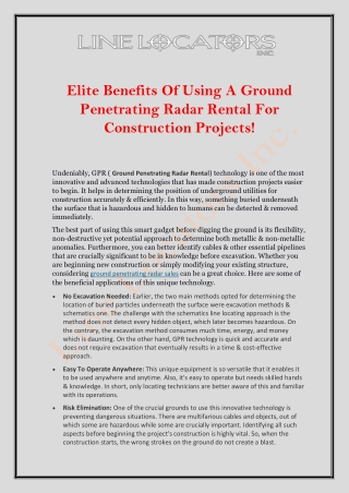 Elite Benefits Of Using A Ground Penetrating Radar Rental For Construction Projects