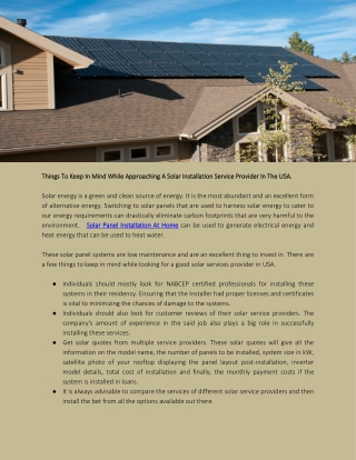 A Solar Installation Service Provider In The USA.