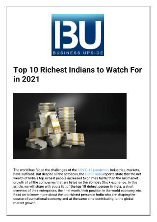 1 Top 10 Richest Indians to Watch For in 2021