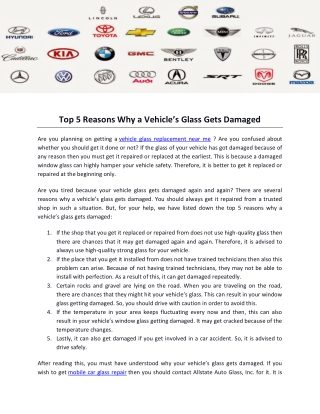 Top 5 Reasons Why a Vehicle’s Glass Gets Damaged