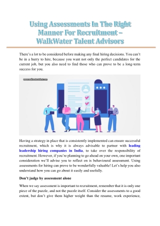 Using Assessments In The Right Manner For Recruitment – WalkWater Talent Advisor