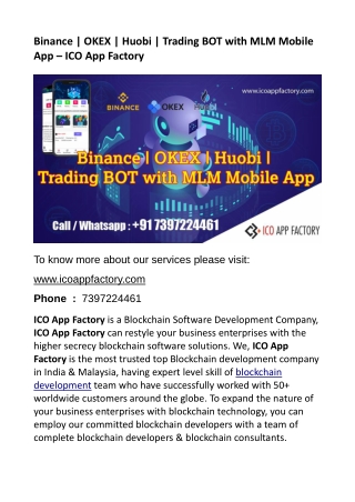 Binance _ OKEX _ Huobi _ Trading BOT with MLM Mobile App - ICO App Factory