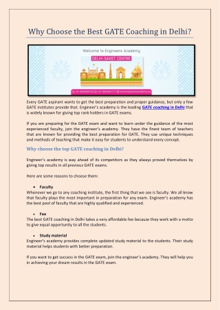 Best GATE Coaching in Delhi