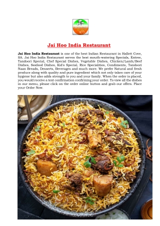 5% off - Jai Hoo India Restaurant Hallett Cove Takeaway, SA