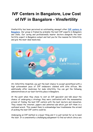 IVF Centers in Bangalore, Low Cost of IVF in Bangalore - Vinsfertility