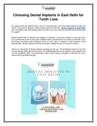 Choosing Dental Implants in East Delhi for Tooth Loss