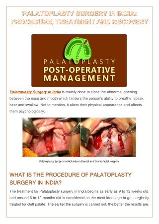 Palatoplasty Surgery in India: Procedure, Treatment and Recovery