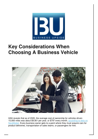 Key Considerations When Choosing A Business Vehicle