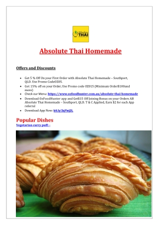 5% Off – Absolute Thai Homemade Menu Southport, QLD