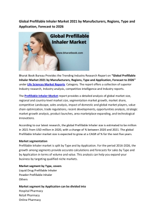 Global Prefillable Inhaler Market Research Report 2021-2026