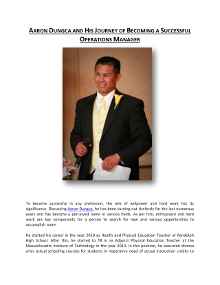 AARON DUNGCA AND HIS JOURNEY OF BECOMING A SUCCESSFUL OPERATIONS MANAGER