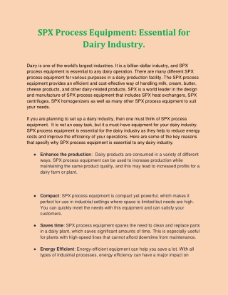 SPX Process Equipment_ Essential for Dairy Industry