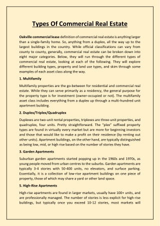 Types Of Commercial Real Estate