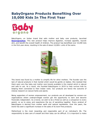 BabyOrgano Products Benefiting Over 10,000 Kids In The First Year