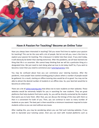 Have A Passion For Teaching Become an Online Tutor