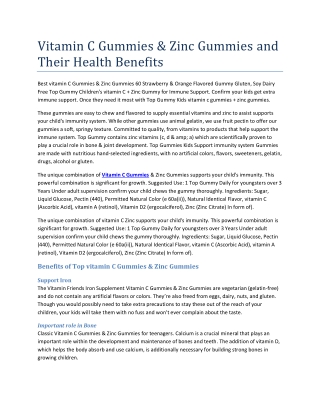 Vitamin C Gummies & Zinc Gummies and Their Health Benefits