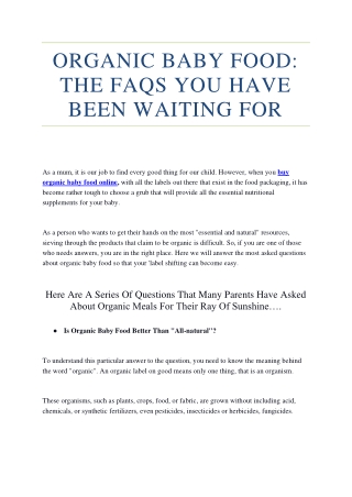 Organic Baby Food The Faqs You Have Been Waiting For