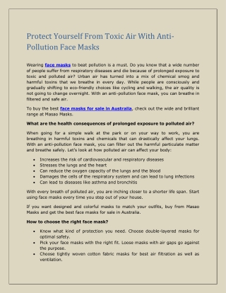 Protect Yourself From Toxic Air With Anti-Pollution Face Masks